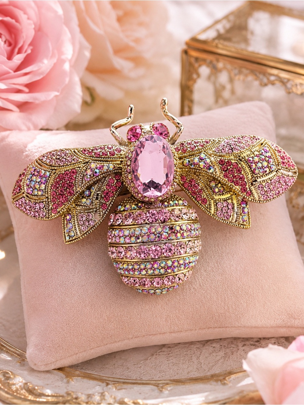 ✨ Crystal Bee Brooch | Pink Rhinestone Statement Pin - Picture 2 of 2